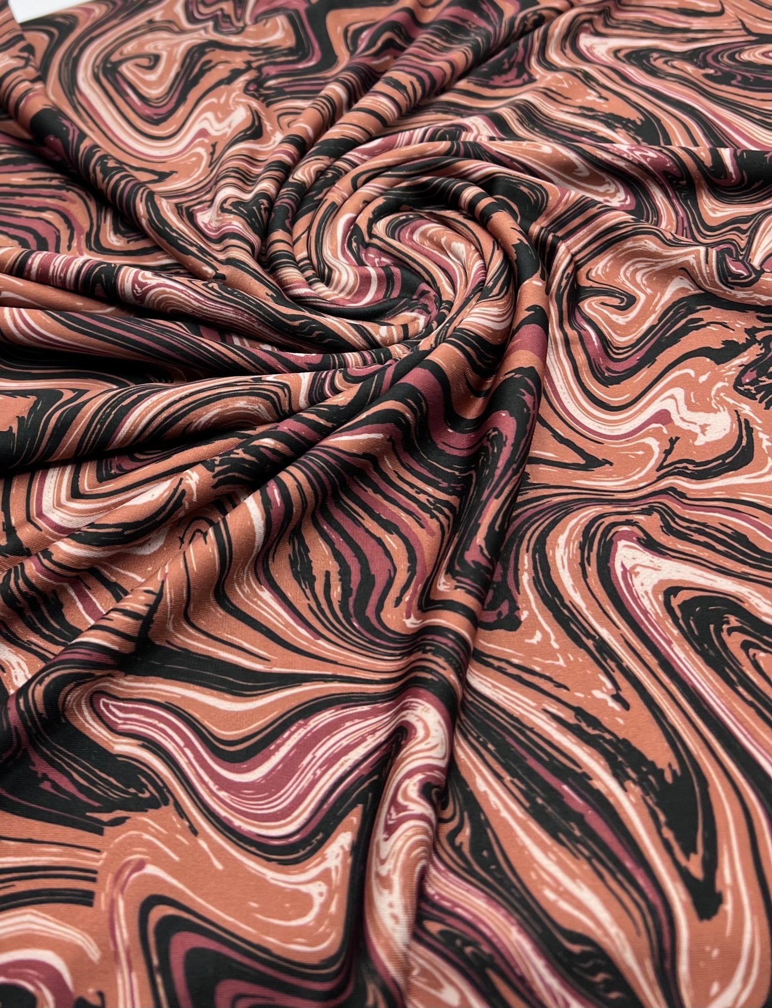 Brown Marble Effect Print Soft Touch 4 Way Stretch Fabric - T9 Fabrics
